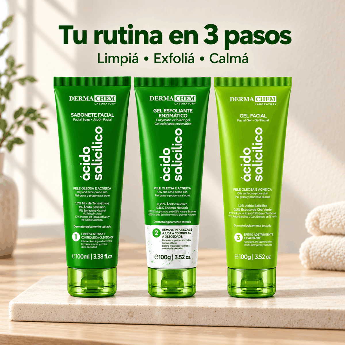 Kit rutina antiacné Dermachem Laboratory para piel grasa con ácido salicílico